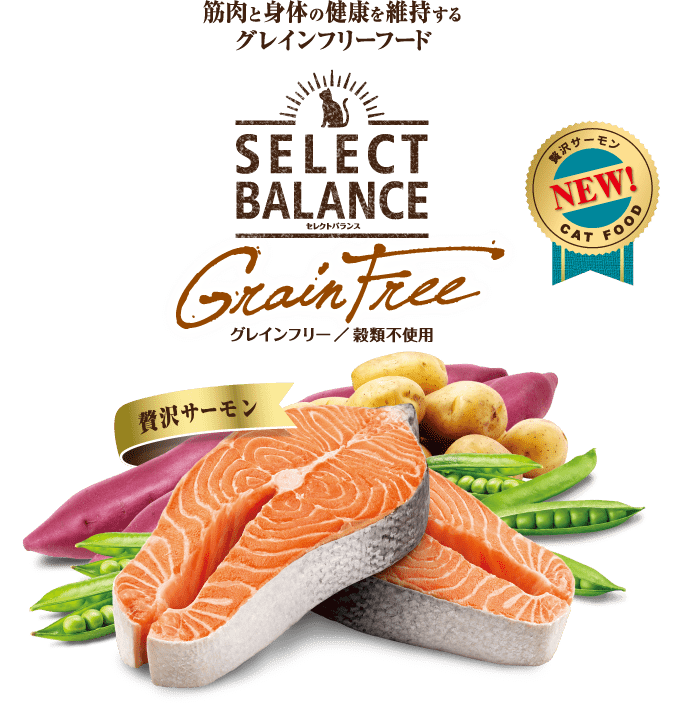筋肉と身体の健康を維持するグレインフリーフード「セレクトバランス 猫用グレインフリー 贅沢サーモン」